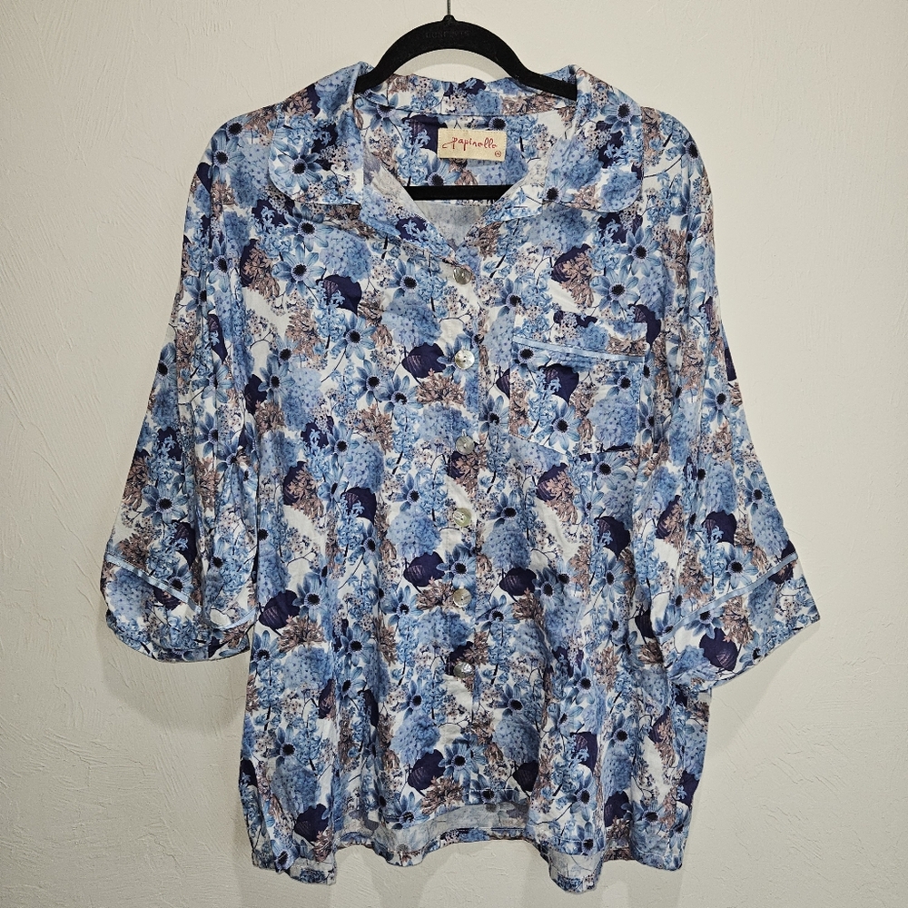 XL Papinelle Pajama Set Top Bottom Flower Print Womens Extra Large - Picture 3 of 16